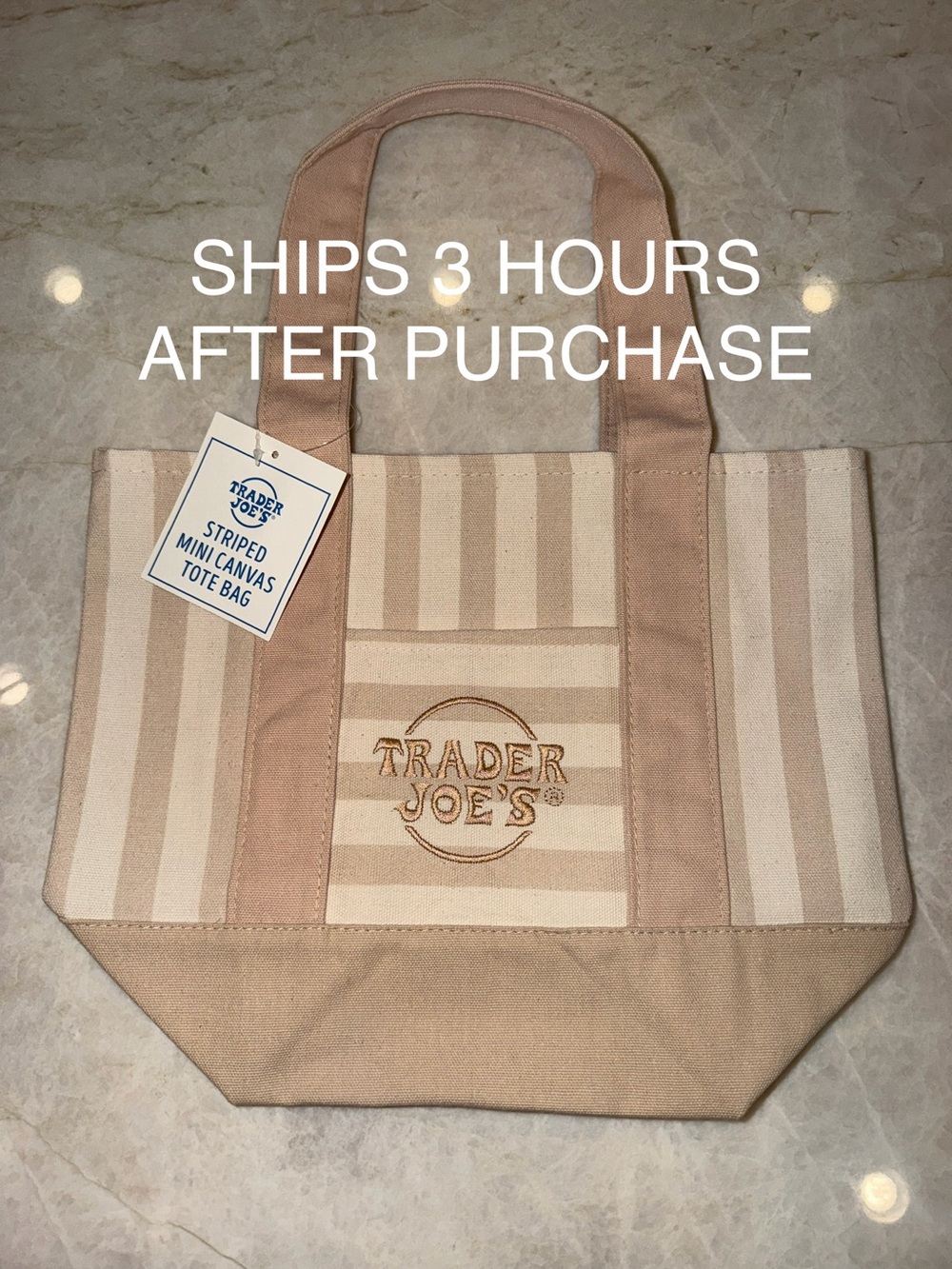 NEW BEIGE Trader Joe’s Striped Mini Canvas Tote Bag